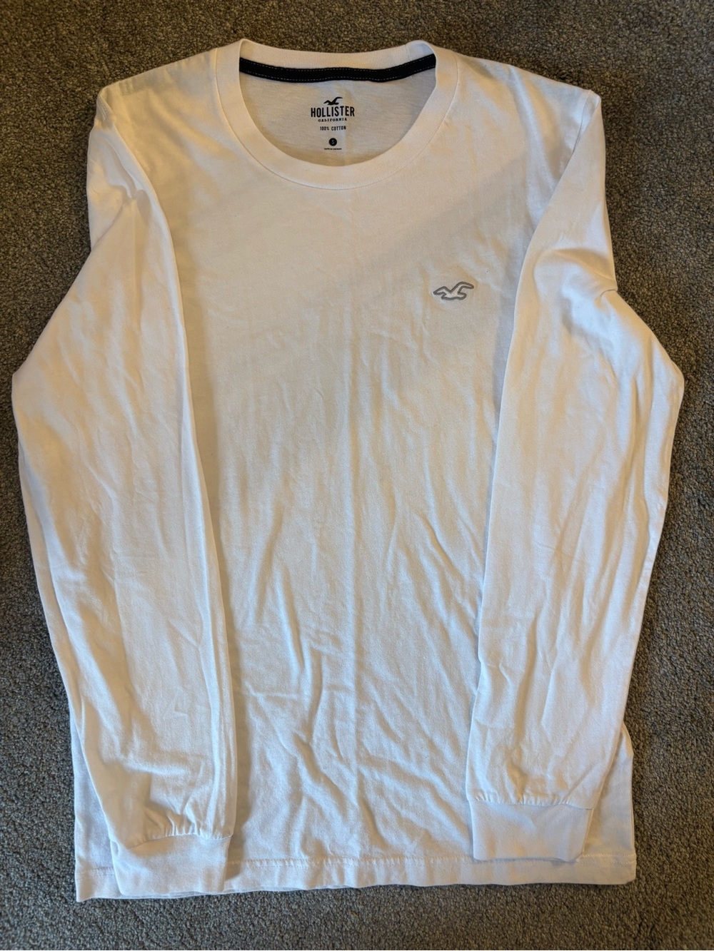 Hollister White Long Sleeve Crewneck with Subtle Logo
